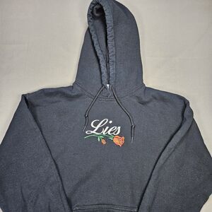 Petals And Peacocks Lies Embroidered Pullover Hooded Hoodie Sweatshirt Size Med